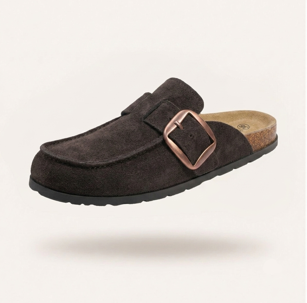Damen Wildleder-Clogs – Kork-Einlegesohle & Memory-Foam