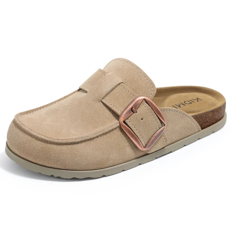 Litfun Damen Wildleder-Clogs – Kork-Einlegesohle & Memory-Foam