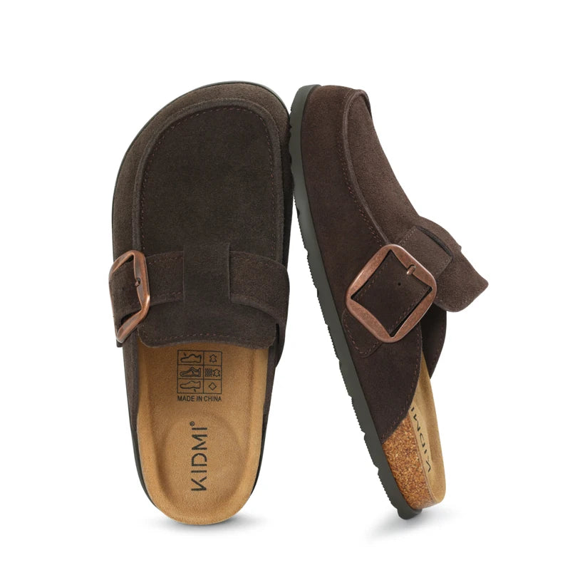 Litfun Damen Wildleder-Clogs – Kork-Einlegesohle & Memory-Foam