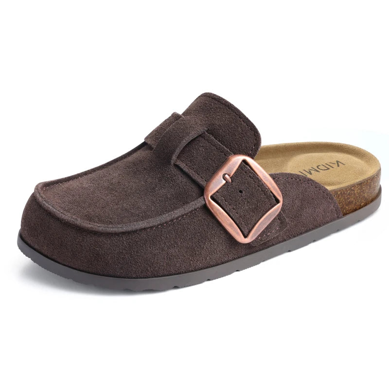 Litfun Damen Wildleder-Clogs – Kork-Einlegesohle & Memory-Foam