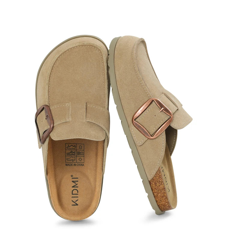 Litfun Damen Wildleder-Clogs – Kork-Einlegesohle & Memory-Foam