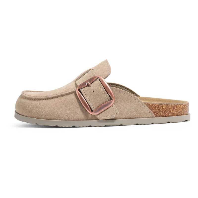 Litfun Damen Wildleder-Clogs – Kork-Einlegesohle & Memory-Foam